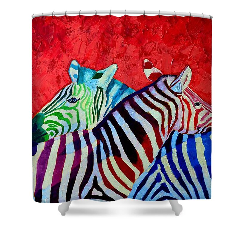 Zebra Shower Curtain featuring the painting Zebras In Love by Ana Maria Edulescu