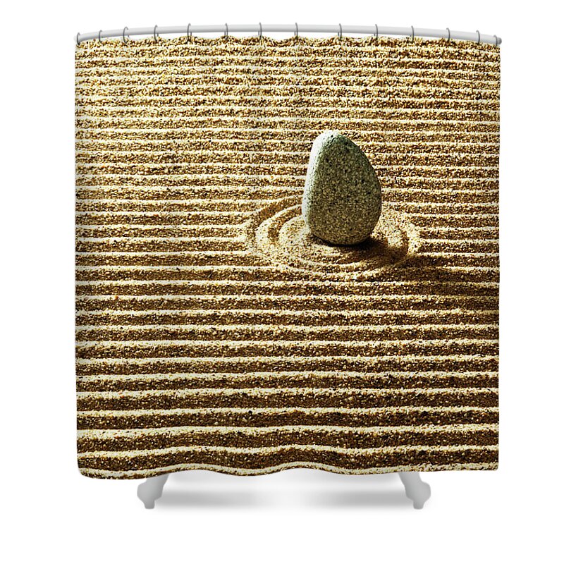 Tranquility Shower Curtain featuring the photograph Zen Stone On Sand by Yuji Sakai