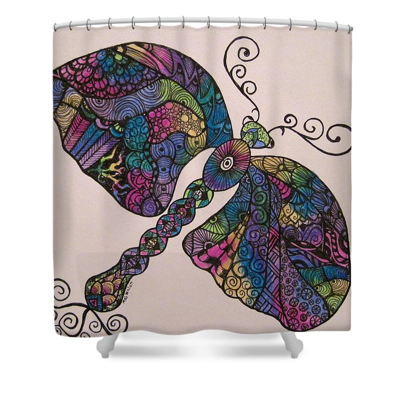 Dragonflies Shower Curtain featuring the drawing Zen tangled dragon by Megan Walsh