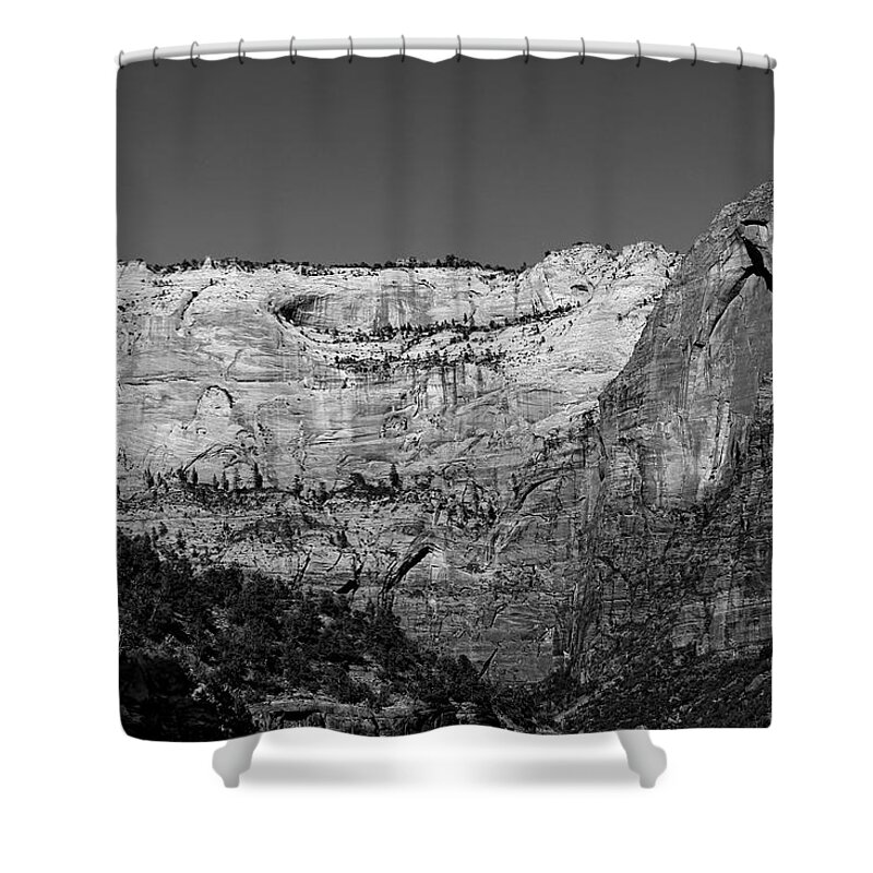 Zion Cliff And Arch B & W Shower Curtain featuring the photograph Zion Cliff and Arch B W by Jemmy Archer