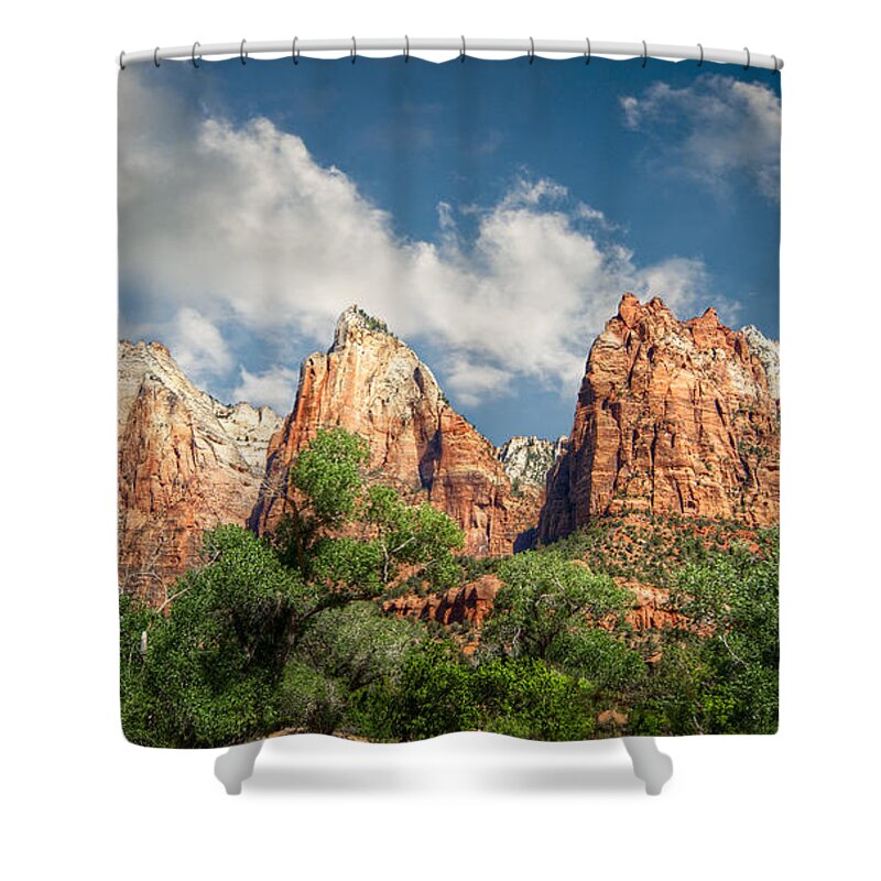 Zion Shower Curtain featuring the photograph Zion Court of the Patriarchs by Tammy Wetzel