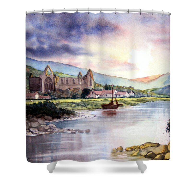 Landscape Shower Curtain featuring the painting Late Evening at Tintern Abbey by Glenn Marshall