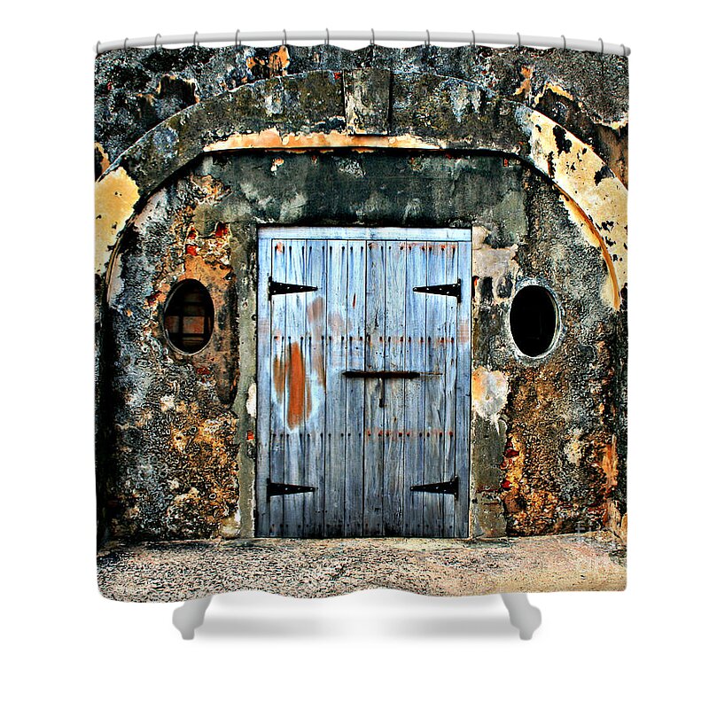 Fort Shower Curtain featuring the photograph Old Wooden Doors by Perry Webster