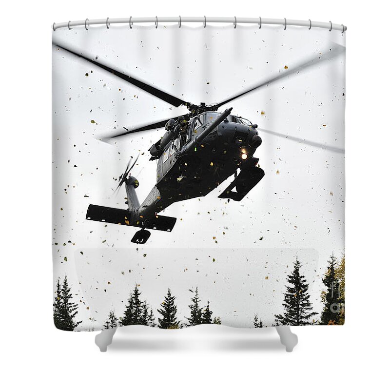 Infantry Shower Curtain featuring the photograph An Hh-60g Pave Hawk Helicopter Prepares #1 by Stocktrek Images