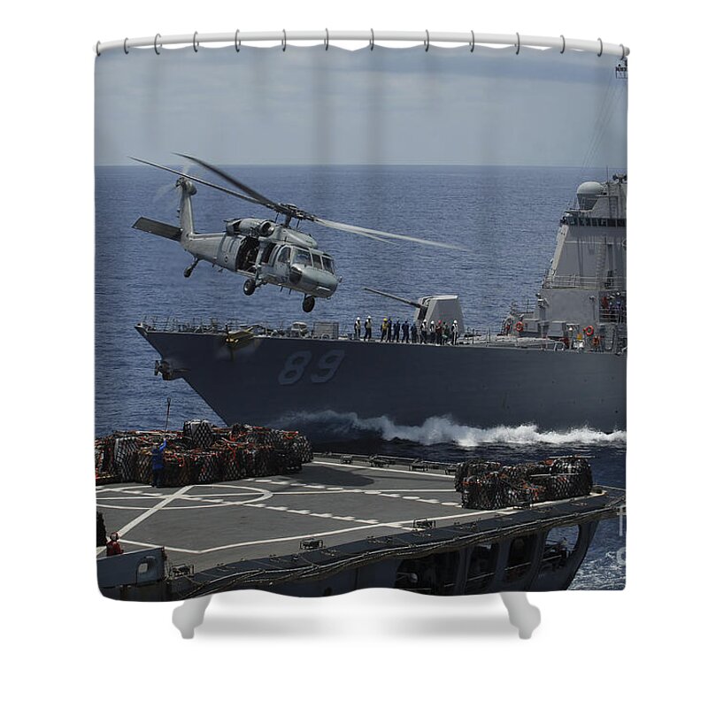 Uss Essex Shower Curtain featuring the photograph An Mh-60s Knighthawk Helicopter #1 by Stocktrek Images