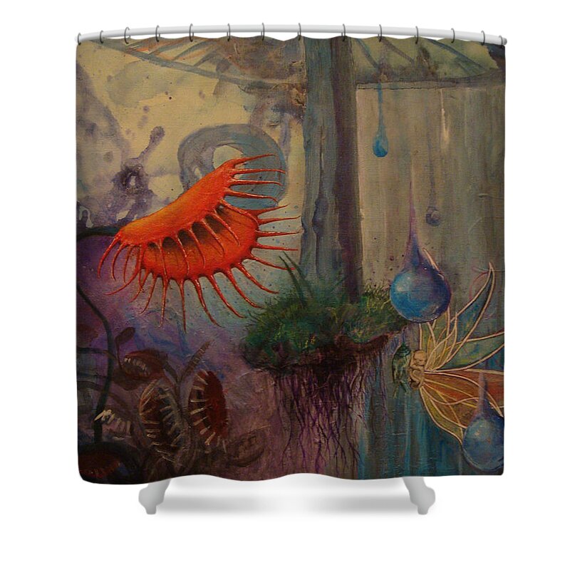 Flytraps Shower Curtain featuring the painting Birth by Mindy Huntress