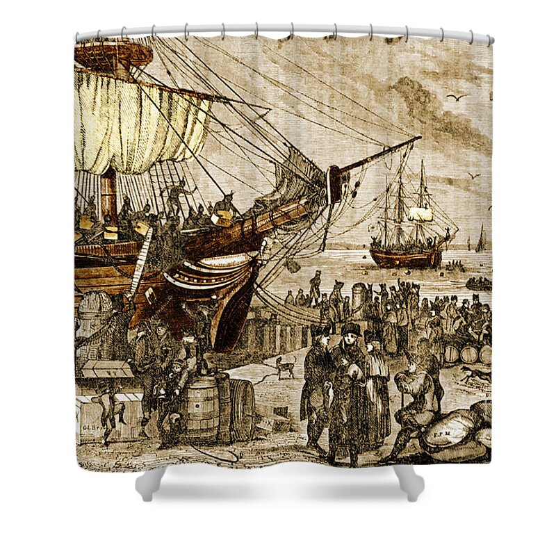 History Shower Curtain featuring the photograph Boston Tea Party, 1773 #4 by Photo Researchers