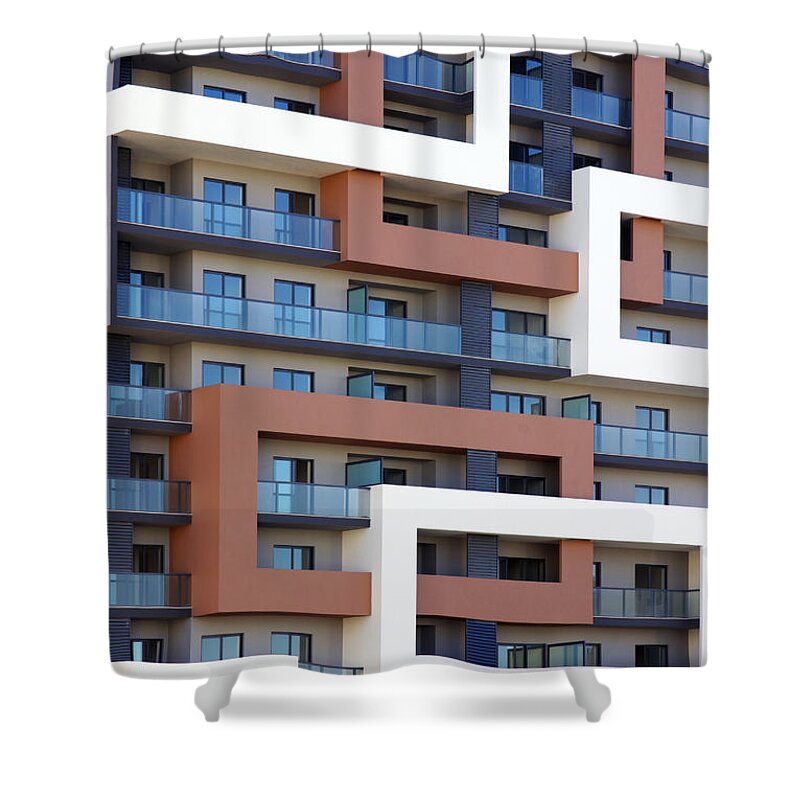 Abstract Shower Curtain featuring the photograph Building facade #1 by Carlos Caetano