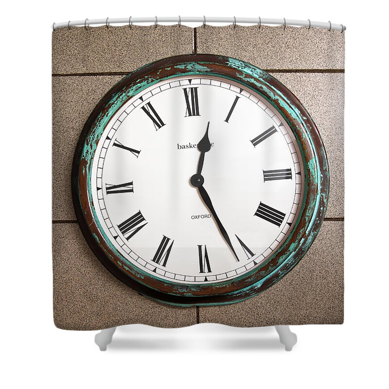 Roman Shower Curtain featuring the photograph Clock With Roman Numerals #1 by Photo Researchers, Inc.