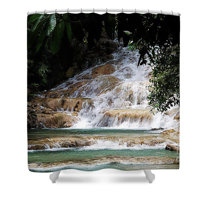 Waterfall Shower Curtain featuring the photograph dunn falls II #1 by Hannes Cmarits