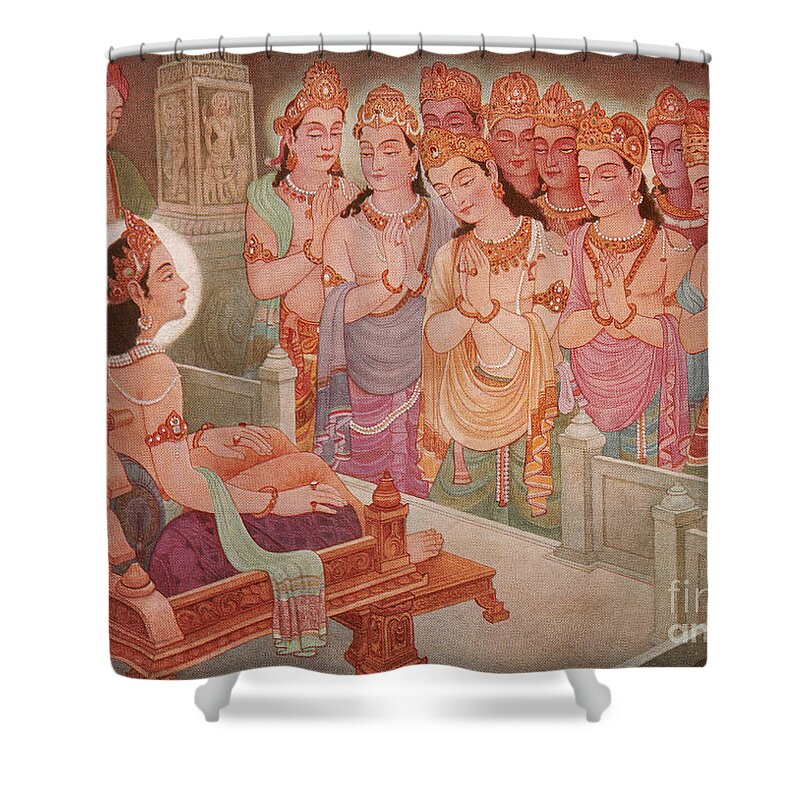 Gods Shower Curtain featuring the photograph Gods Entertaining Mahavira #1 by Photo Researchers