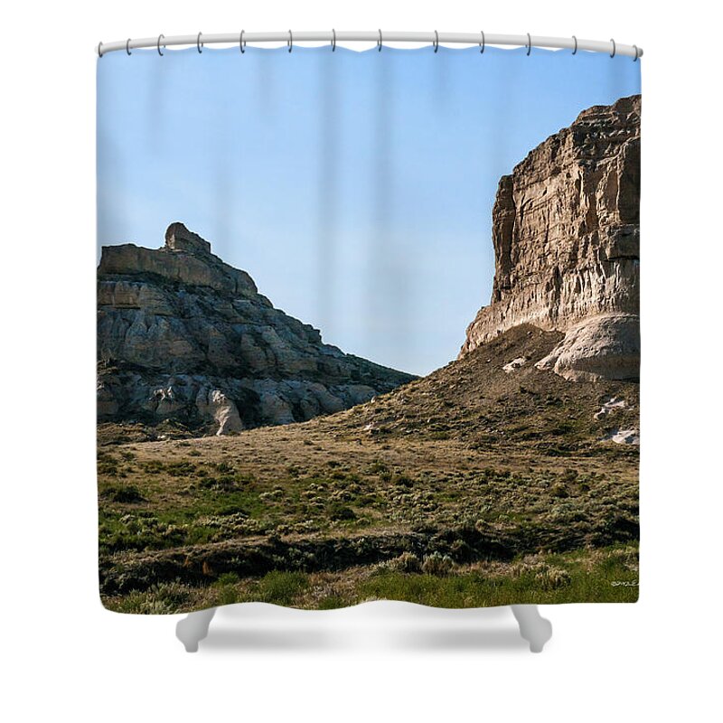Western Nebraska Shower Curtain featuring the photograph Jailhouse Rock And Courthouse Rock #1 by Ed Peterson