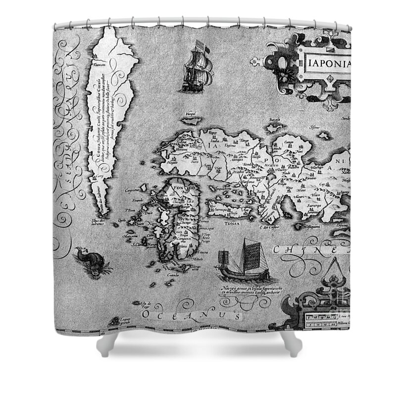 Japan Shower Curtain featuring the photograph Japan, Mercator Hondius Atlas, 1606 #1 by Photo Researchers