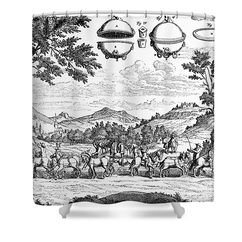 Science Shower Curtain featuring the photograph Magdeburg Hemispheres, 17th Century #1 by Science Source