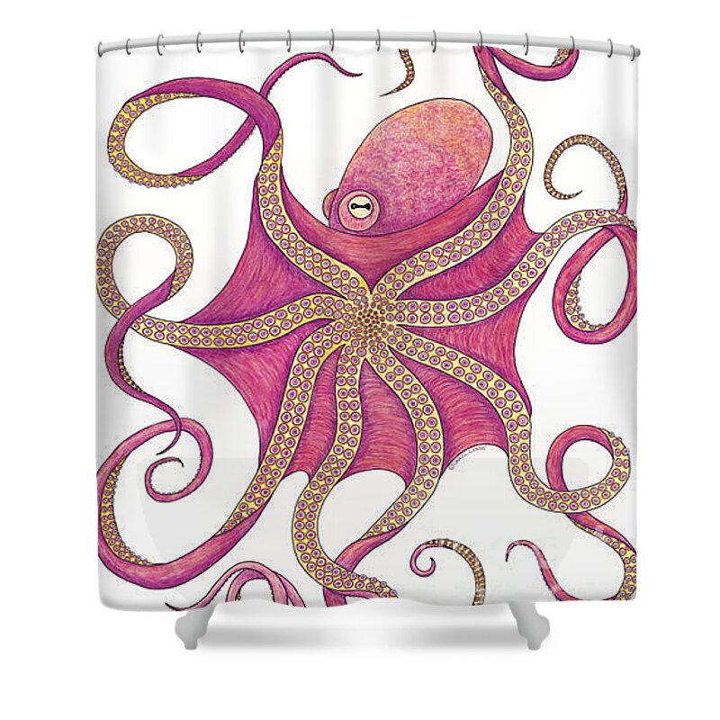 Octopus Shower Curtain featuring the drawing Octopus #2 by Carol Lynne