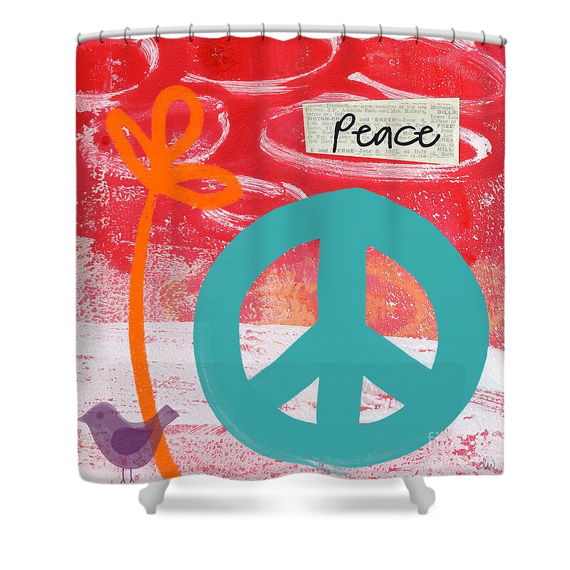 Abstract Shower Curtain featuring the mixed media Peace by Linda Woods