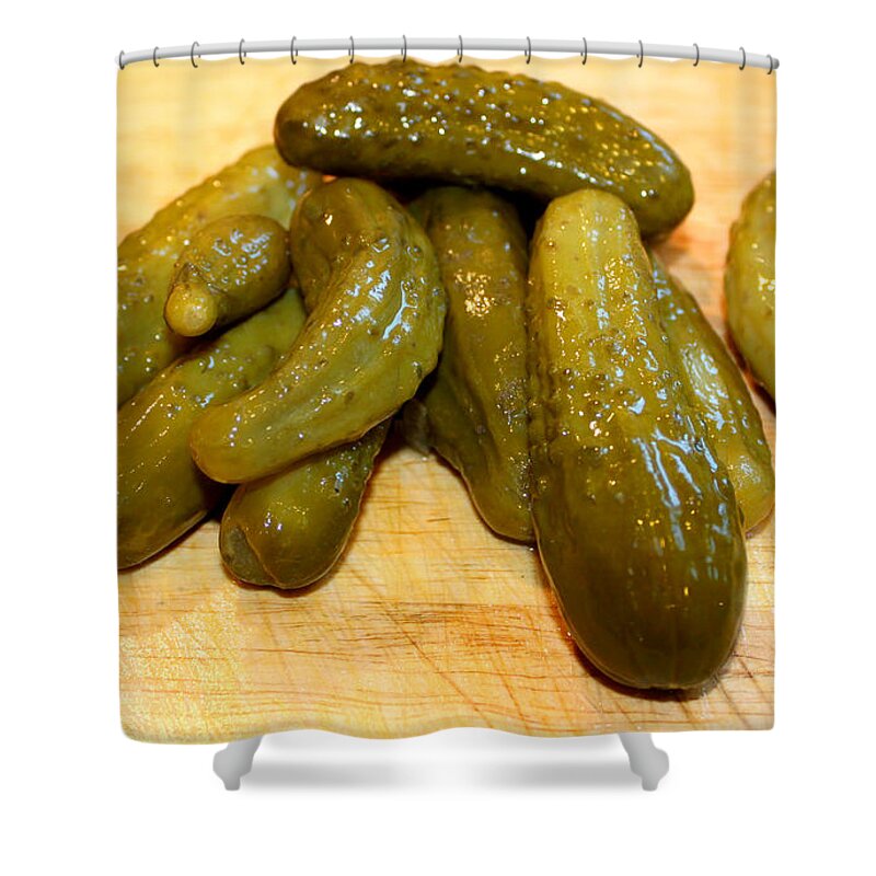 Food Shower Curtain featuring the photograph Pickles #1 by Henrik Lehnerer