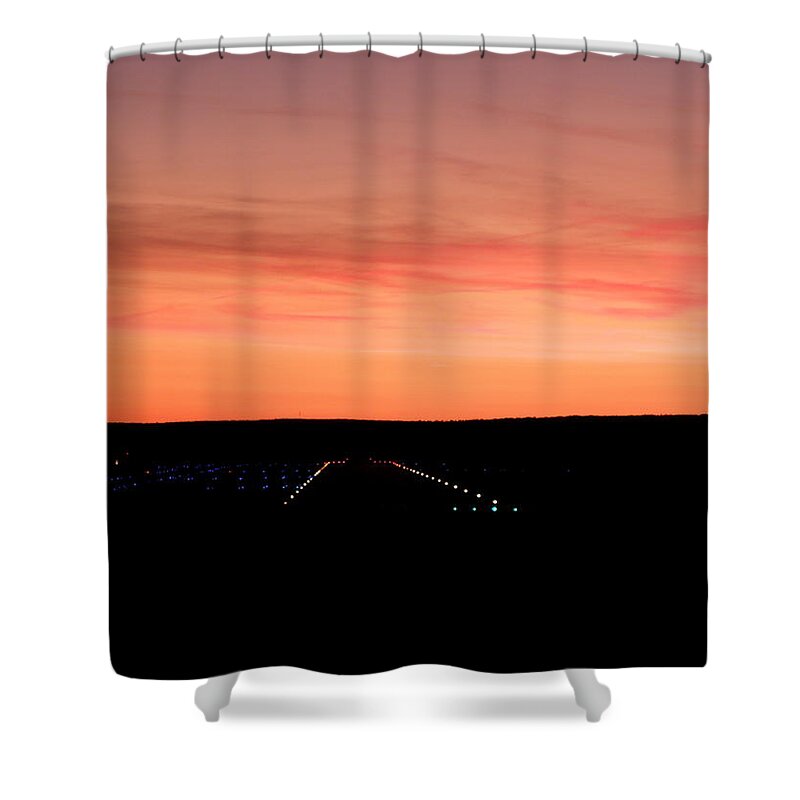 Airport Shower Curtain featuring the photograph Runway At Sundown #1 by Kim Galluzzo