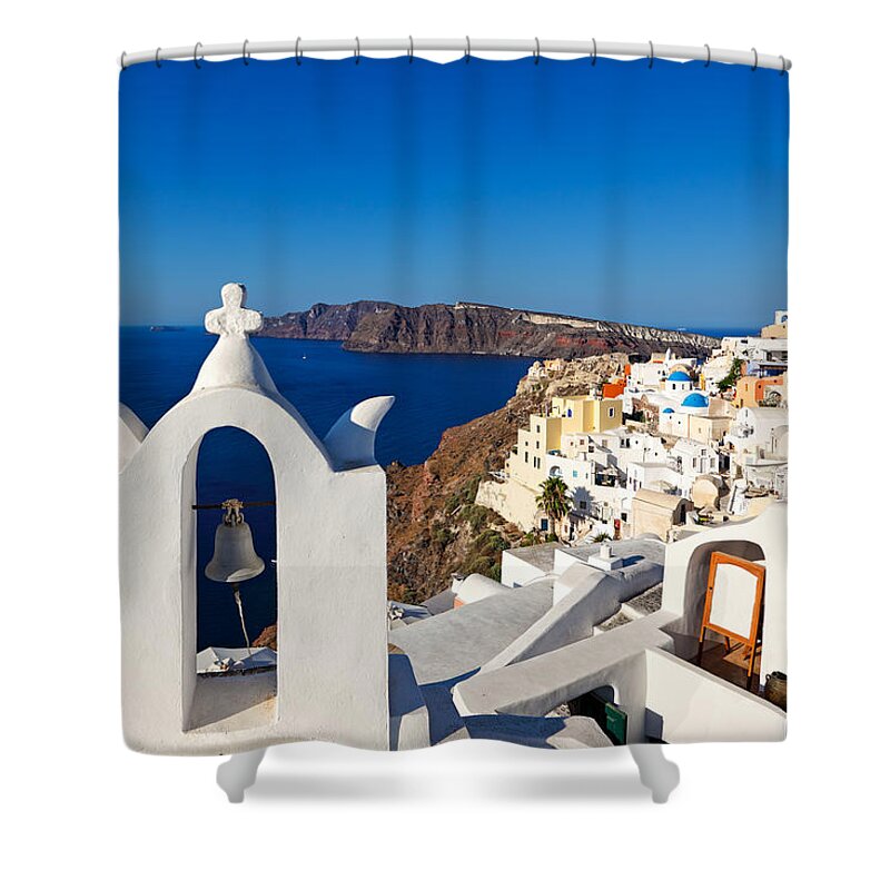 Aegean Shower Curtain featuring the photograph Santorini - Greece #1 by Constantinos Iliopoulos