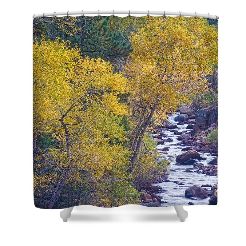 Autumn Shower Curtain featuring the photograph St Vrain Canyon and River Autumn Season Boulder County Colorado by James BO Insogna