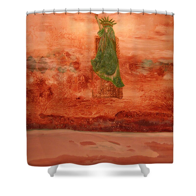 Statue Shower Curtain featuring the painting Statue of Liberty #3 by Sima Amid Wewetzer