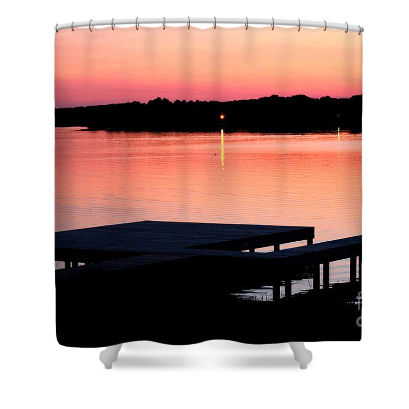Sunset Shower Curtain featuring the photograph Sunset View From Dockside #1 by Kathy White