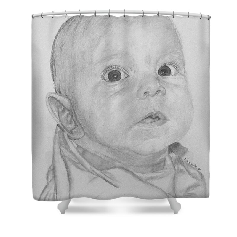 Baby Shower Curtain featuring the drawing Teagan #1 by Quwatha Valentine