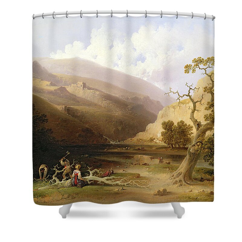 Pioneer Shower Curtain featuring the painting The Pioneers by Joshua Shaw