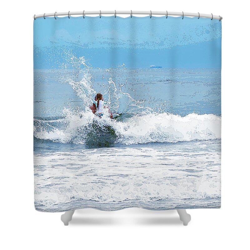 Blues Shower Curtain featuring the photograph Through the Wave Blues #1 by Maureen E Ritter