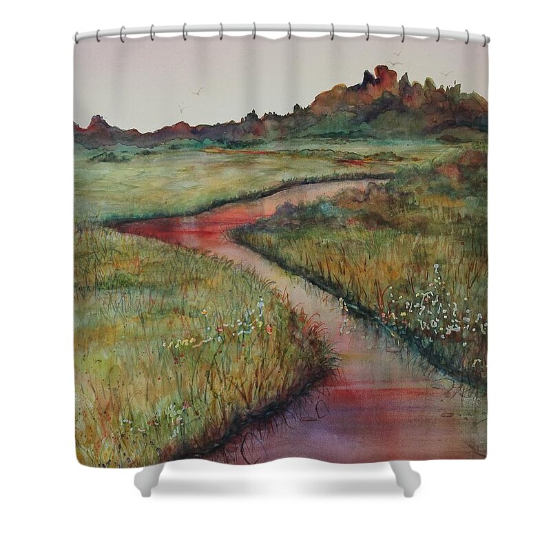 Marsh Shower Curtain featuring the painting Wetlands by Ruth Kamenev