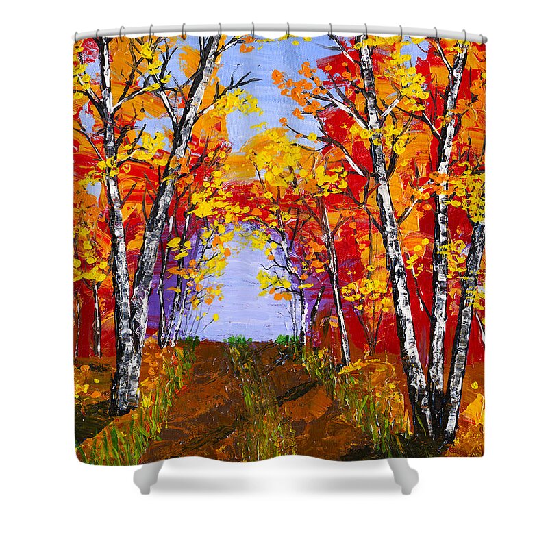 Birch Tree Painting Shower Curtain featuring the painting White Birch Tree Abstract Painting In Autumn #1 by Keith Webber Jr