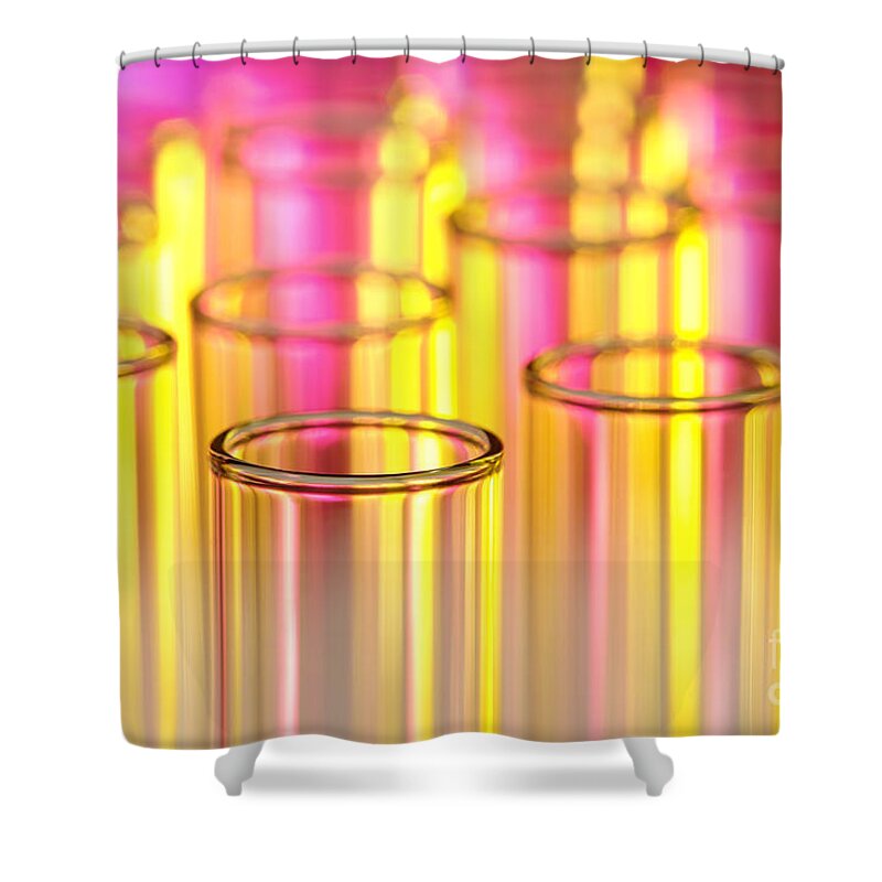 Test Shower Curtain featuring the photograph Laboratory Test Tubes in Science Research Lab by Science Research Lab By Olivier Le Queinec
