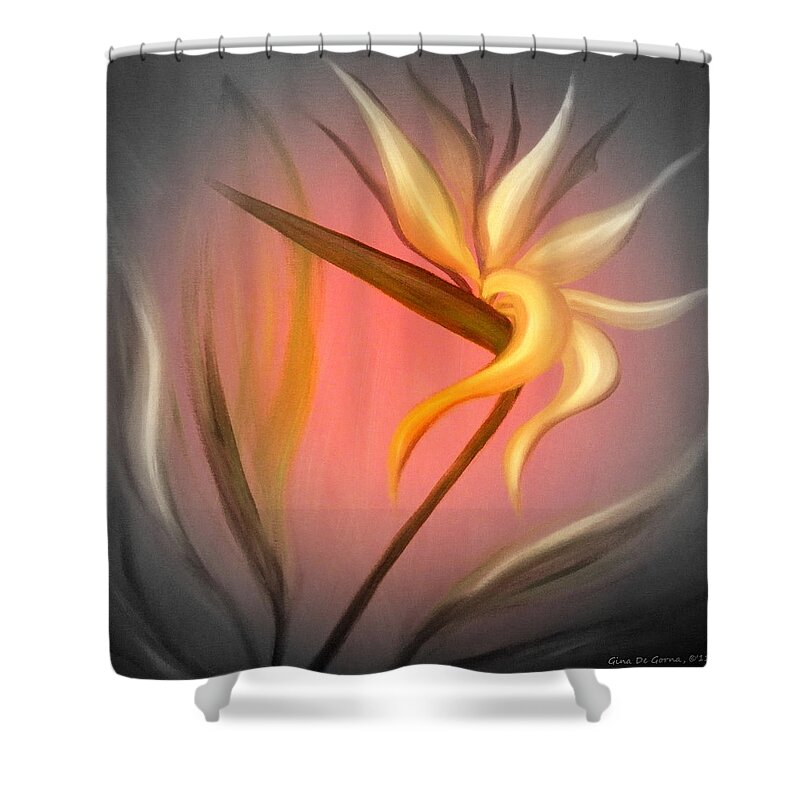 Flower Shower Curtain featuring the painting Bird of Paradise #1 by Gina De Gorna