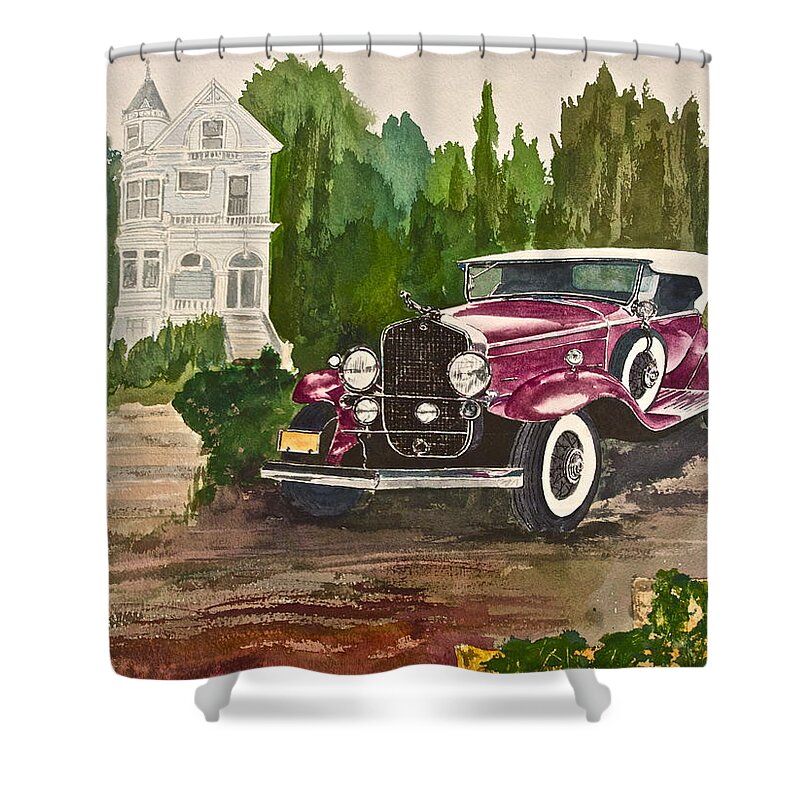 1930 Shower Curtain featuring the painting 1930 Cadillac II by Frank SantAgata