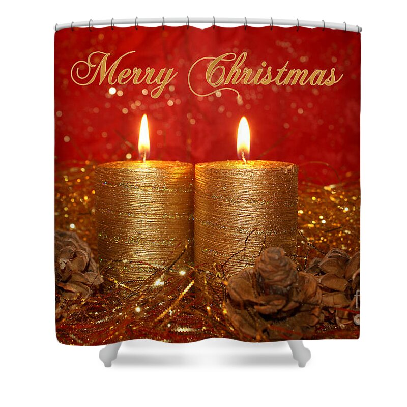 Christmas Cards Shower Curtain featuring the photograph 2 Candles Christmas Card by Aimelle Ml