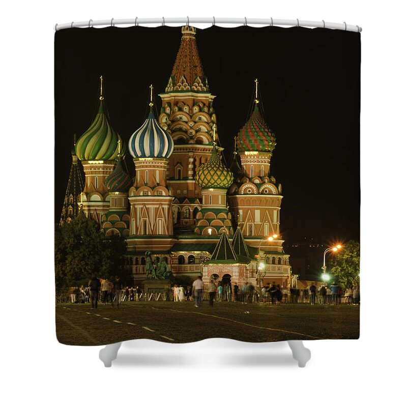Kremlin Shower Curtain featuring the photograph Red Square in Moscow at night #2 by Michael Goyberg