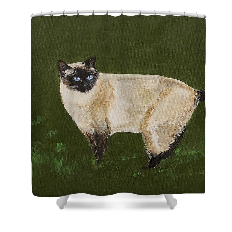 Siamese Painting Shower Curtain featuring the painting Sweetest Siamese #2 by Leslie Allen