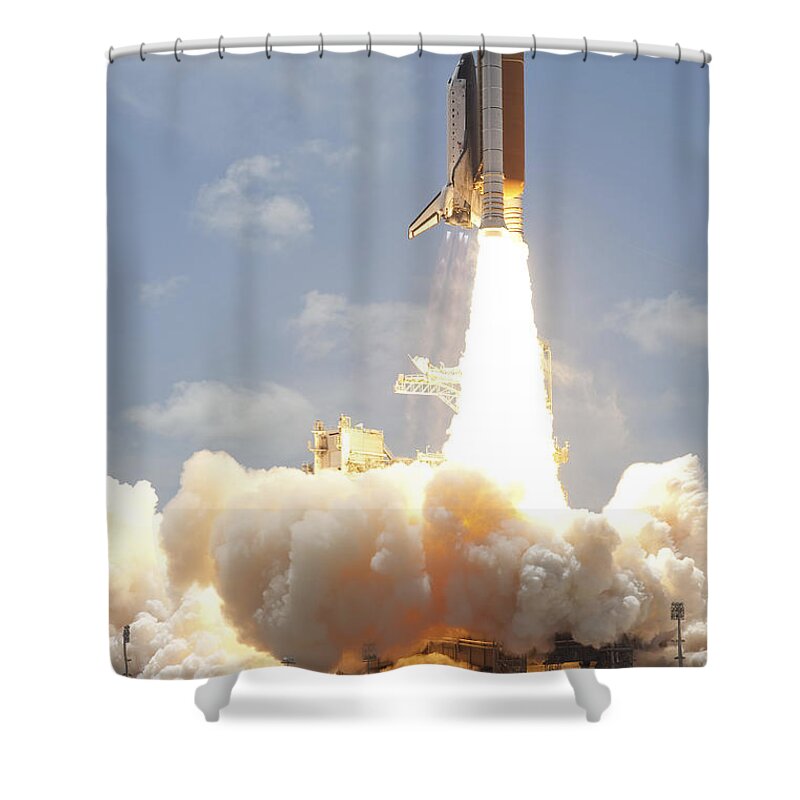 Florida Shower Curtain featuring the photograph Space Shuttle Atlantis Lifts #21 by Stocktrek Images