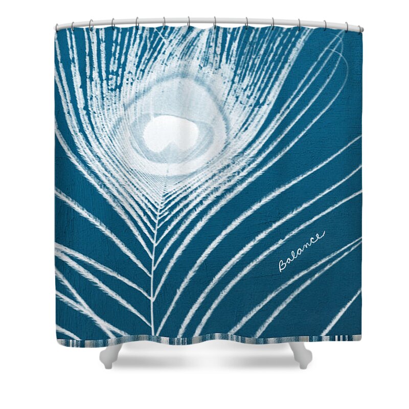 Feather Shower Curtain featuring the mixed media Balance by Linda Woods