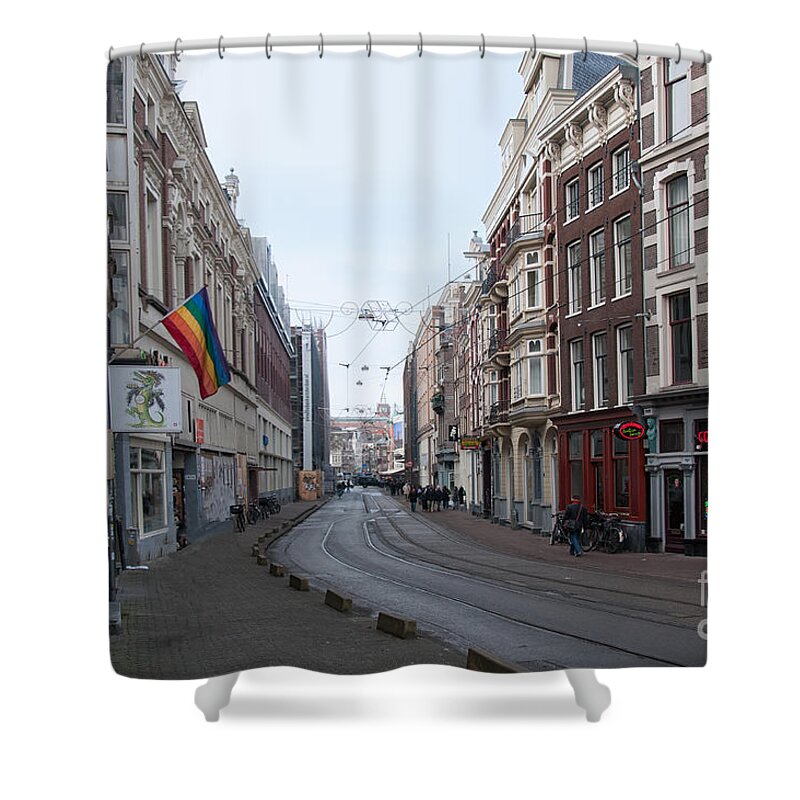 Along The River Shower Curtain featuring the digital art City Scenes from Amsterdam #3 by Carol Ailles