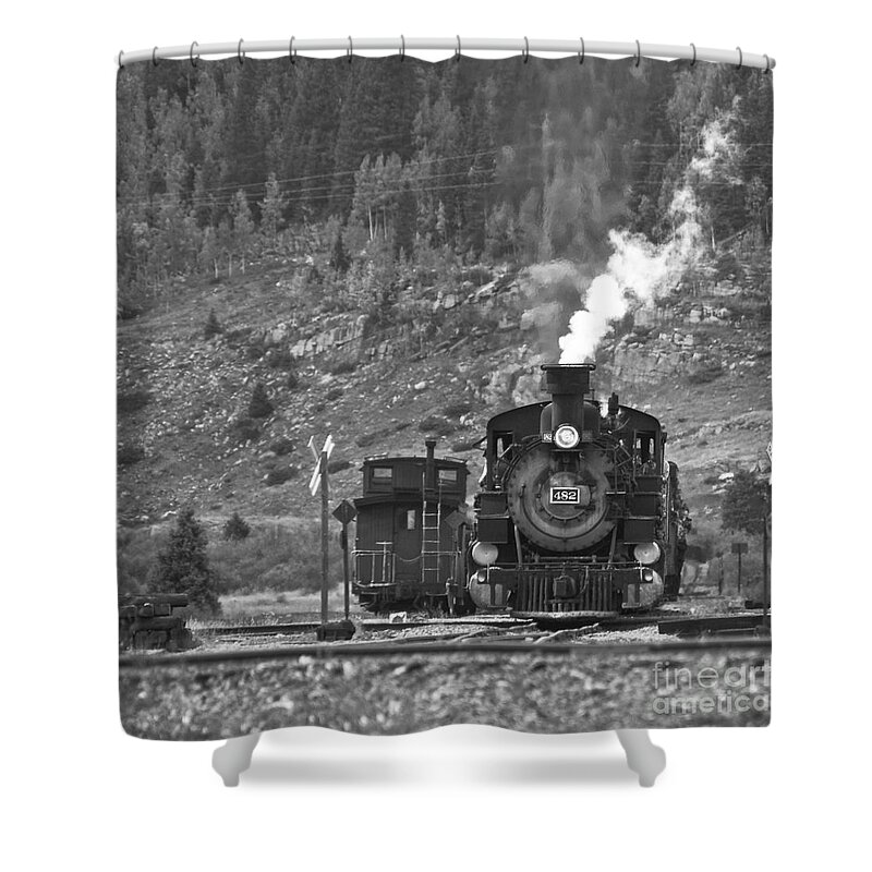 Drgw Shower Curtain featuring the photograph 482 in Silverton - BW by Tim Mulina