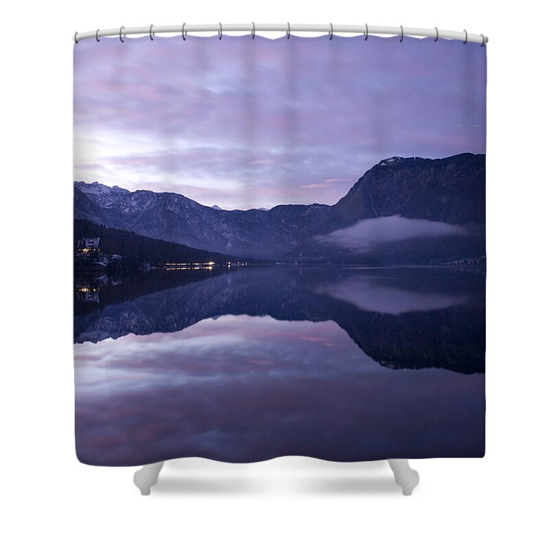 Bohinj Shower Curtain featuring the photograph First sunset of the year #5 by Ian Middleton