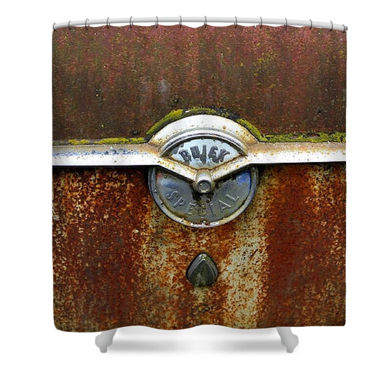 Buick Shower Curtain featuring the photograph 54 Buick Emblem by Steve McKinzie