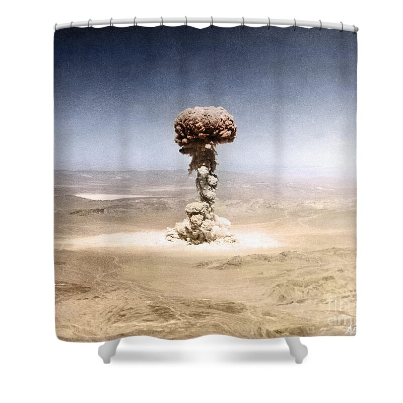 Thermonuclear Detonation Shower Curtain featuring the photograph Atomic Bomb Explosion #6 by Omikron