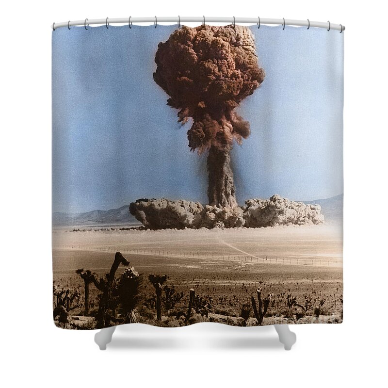 Thermonuclear Detonation Shower Curtain featuring the photograph Atomic Bomb Explosion #7 by Omikron