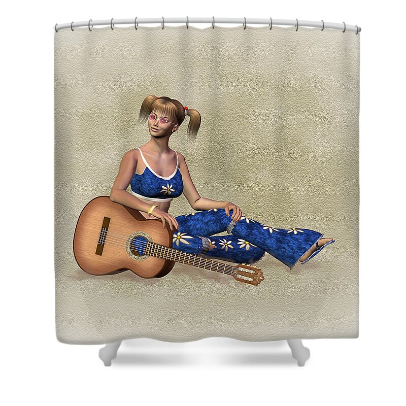 70's Girl Ready To Play Shower Curtain featuring the digital art 70's Girl by John Junek
