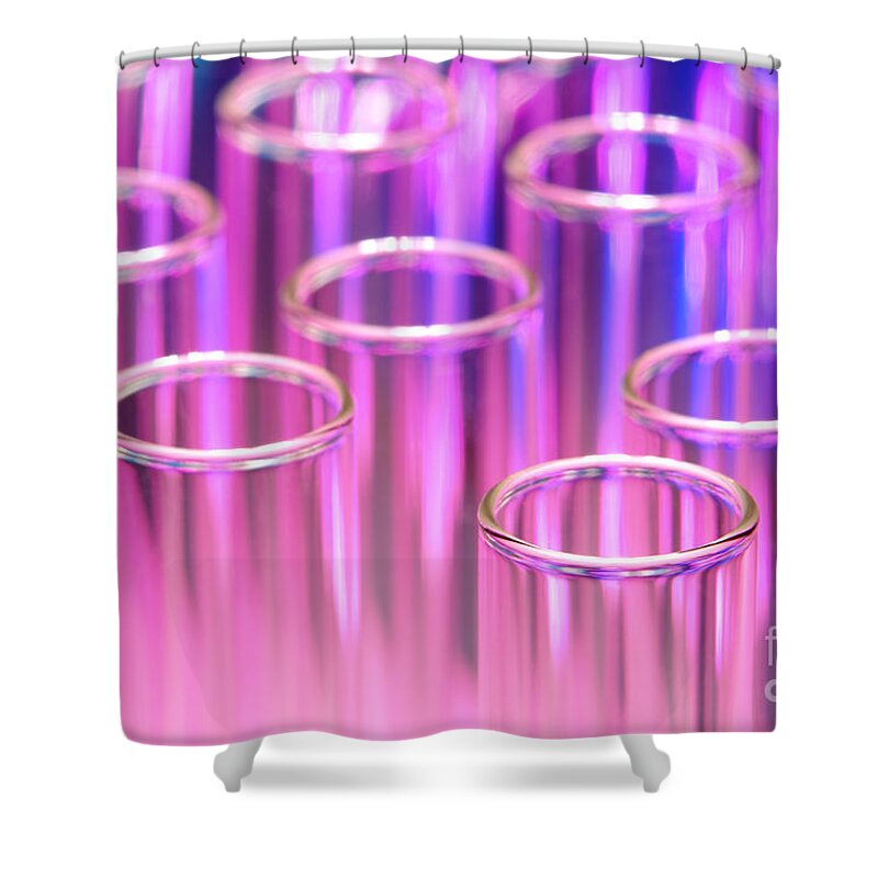 Test Shower Curtain featuring the photograph Laboratory Test Tubes in Science Research Lab by Science Research Lab By Olivier Le Queinec