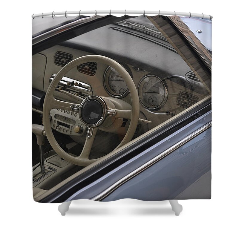 Nissan Shower Curtain featuring the photograph 91 Nissan Figaro Interior by Tim Nyberg