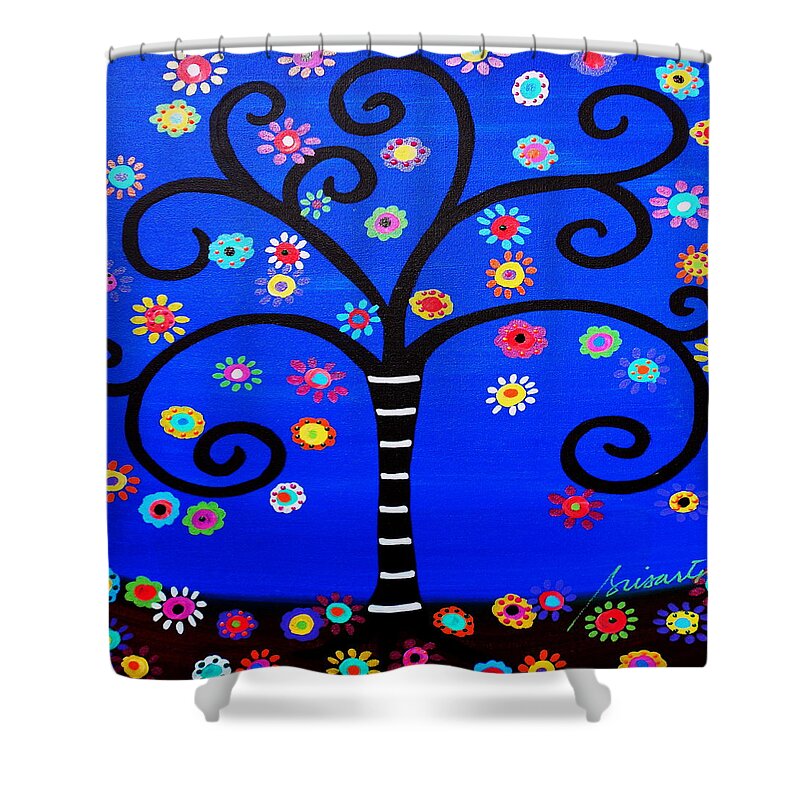 Blue Shower Curtain featuring the painting Tree Of Life #93 by Pristine Cartera Turkus