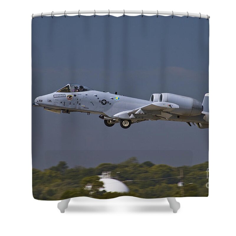 Usaf Shower Curtain featuring the photograph A-10 Thunderbolt Takeoff by Tim Mulina